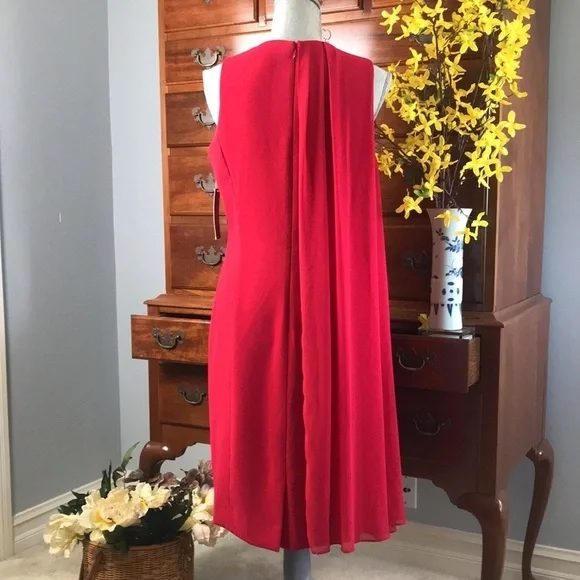 Tahari ASL Sheath Dress Sheer Overlay Red Size 8 - Picture 9 of 12